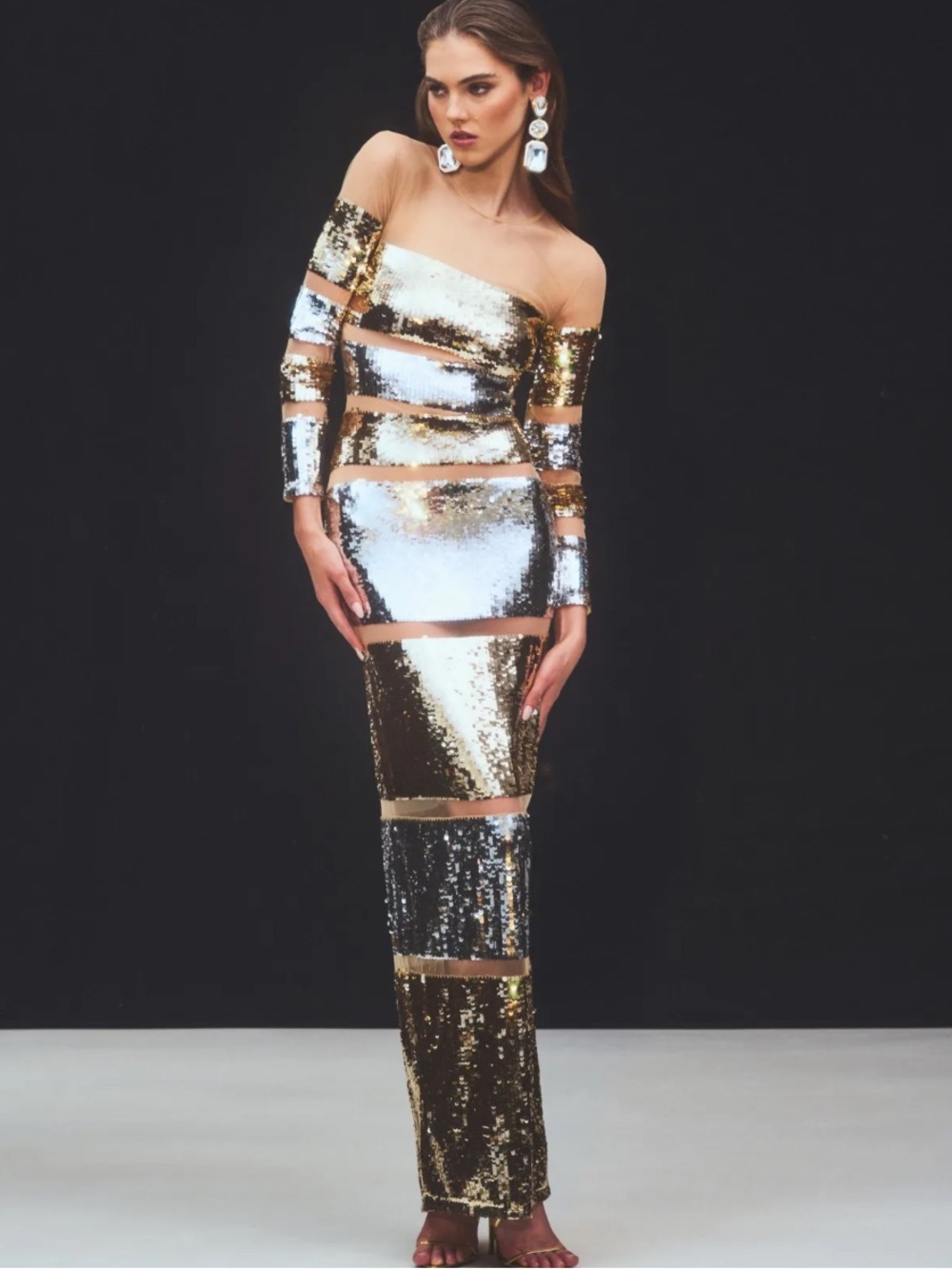 Retrofete Desi Sequin Dress Silver and Gold sz Small